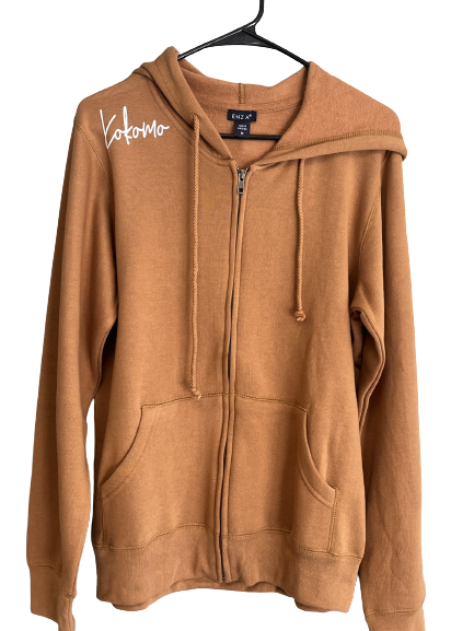 Brown Fleece Full Zip Up Hoodie w/ Sleeve Details