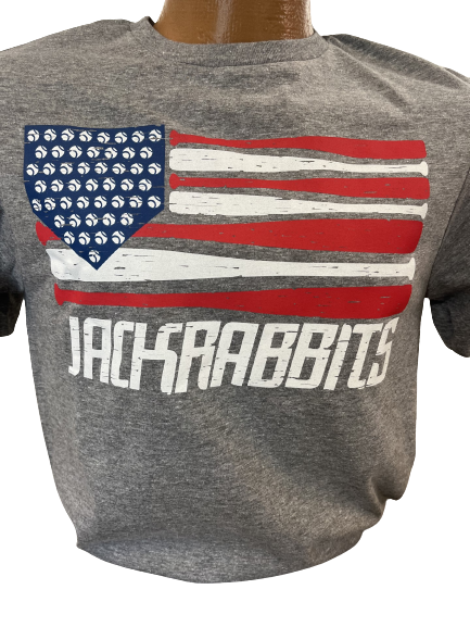 Grey USA Baseball Bat Flag Jackrabbits Short Sleeve T-Shirt